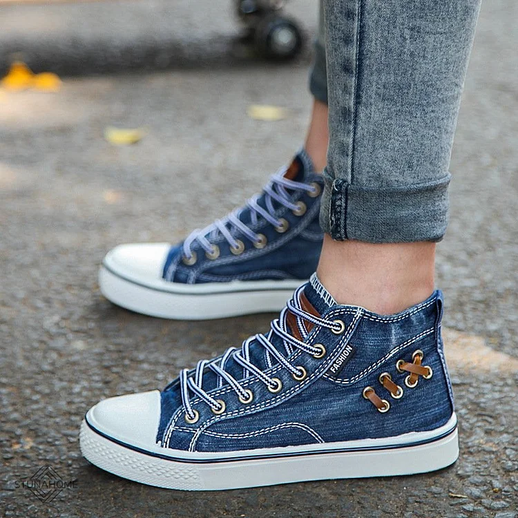 Women's Fashion Trend British High Top Canvas Denim Shoes  Stunahome.com