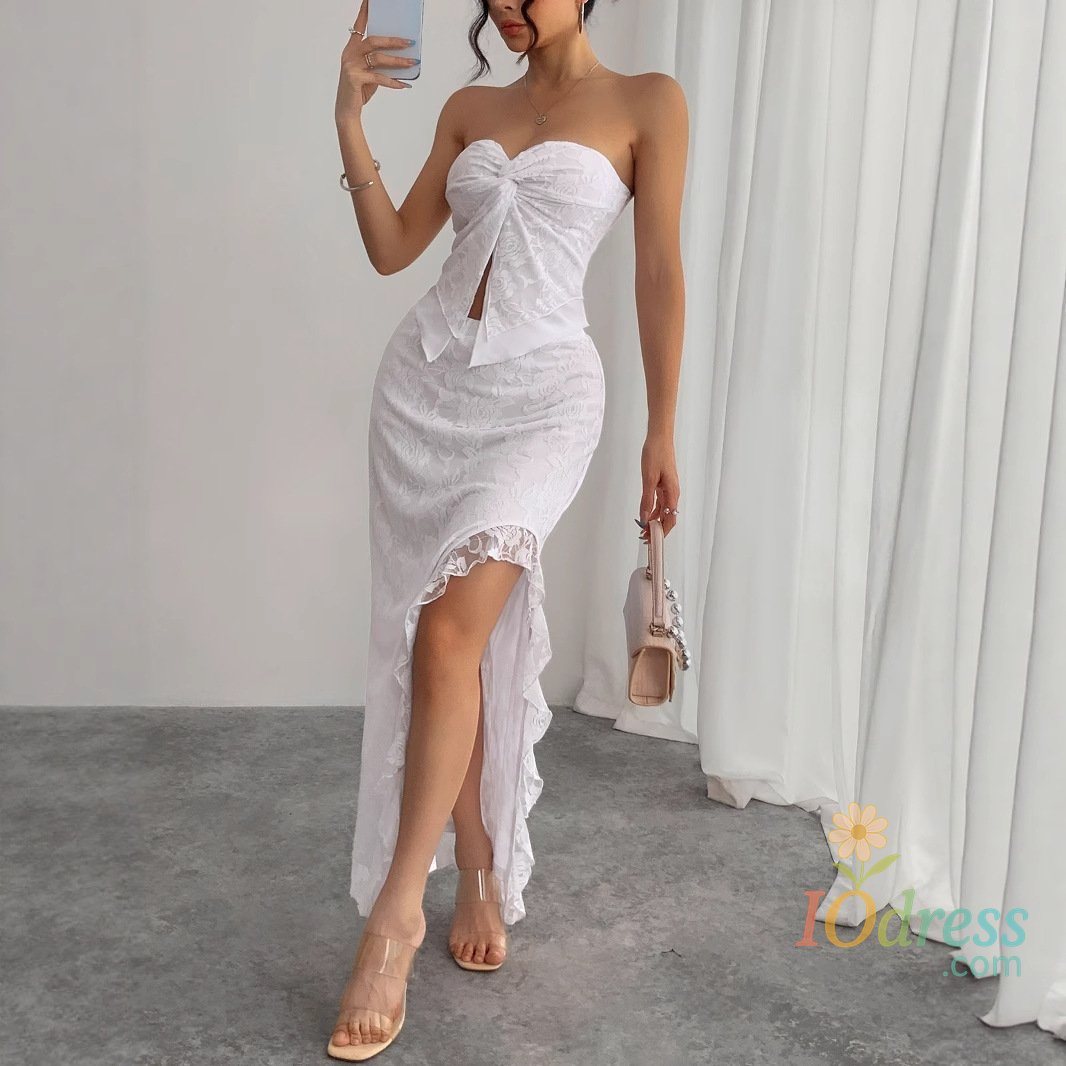 IO Dress Sexy Lace Patchwork Banquet Dress White Slim Fit Hip Hugging Long Skirt Set Chest Hugging New Party Gown for Women