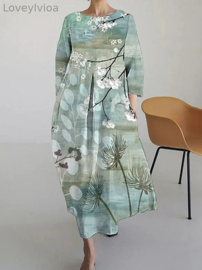 Women's Floral Print Casual 3/4 Sleeve Dress