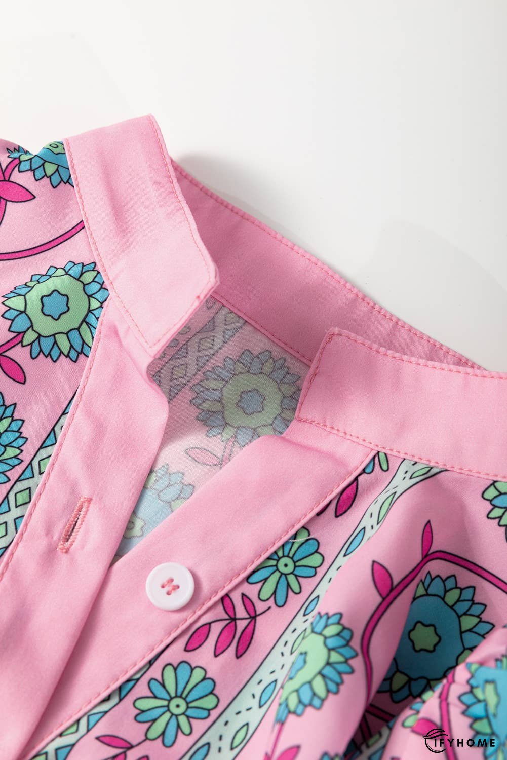 Floral Shirred Puff Sleeve Buttoned Front Midi Dress | IFYHOME