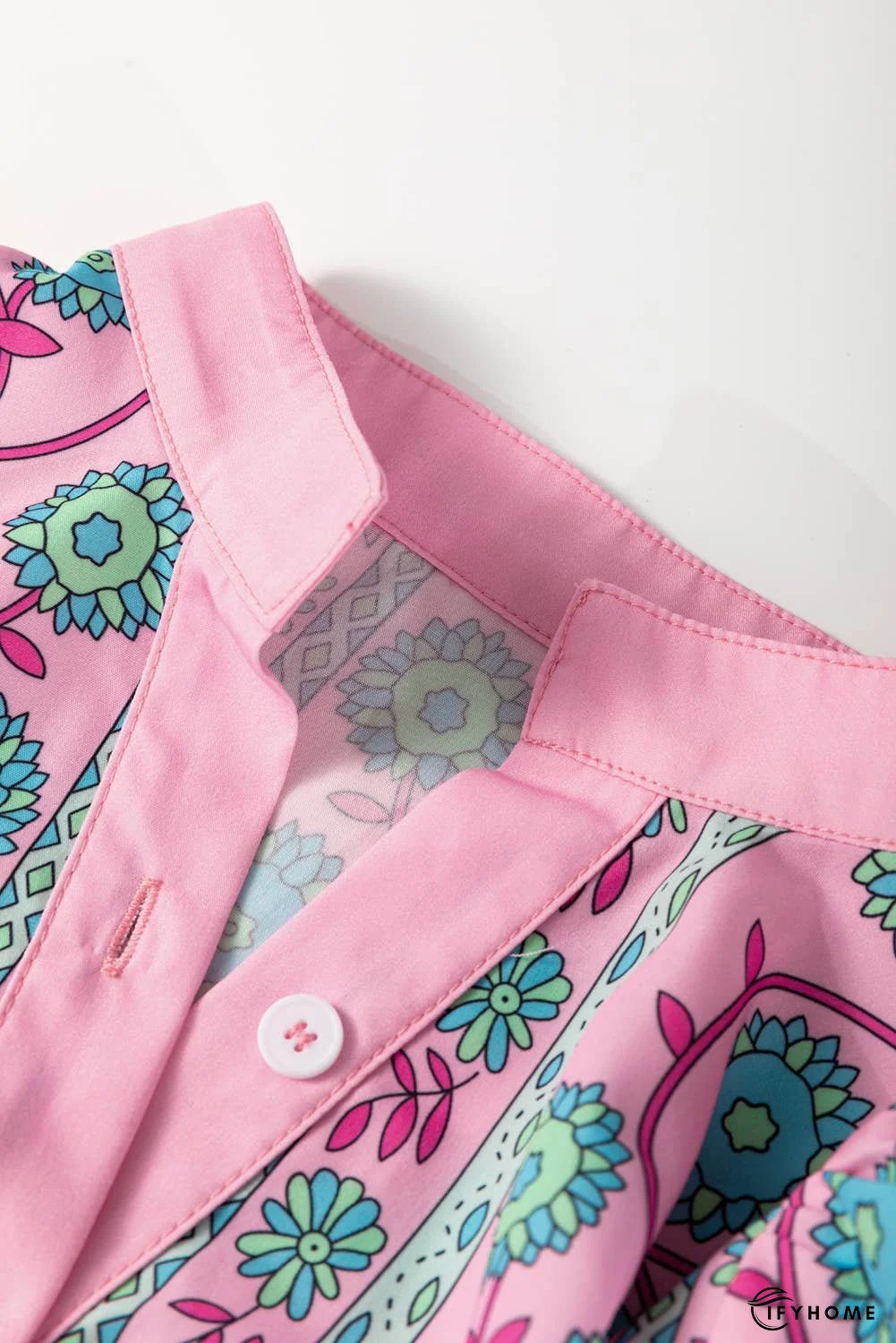 Floral Shirred Puff Sleeve Buttoned Front Midi Dress | IFYHOME