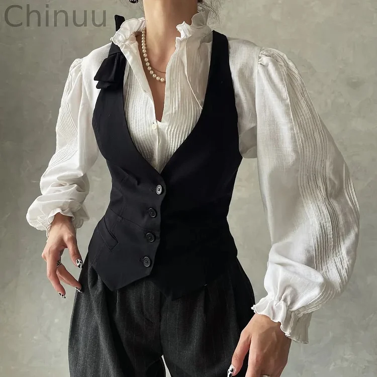 Vintage Single-Breasted Bow Tie Corset Vest