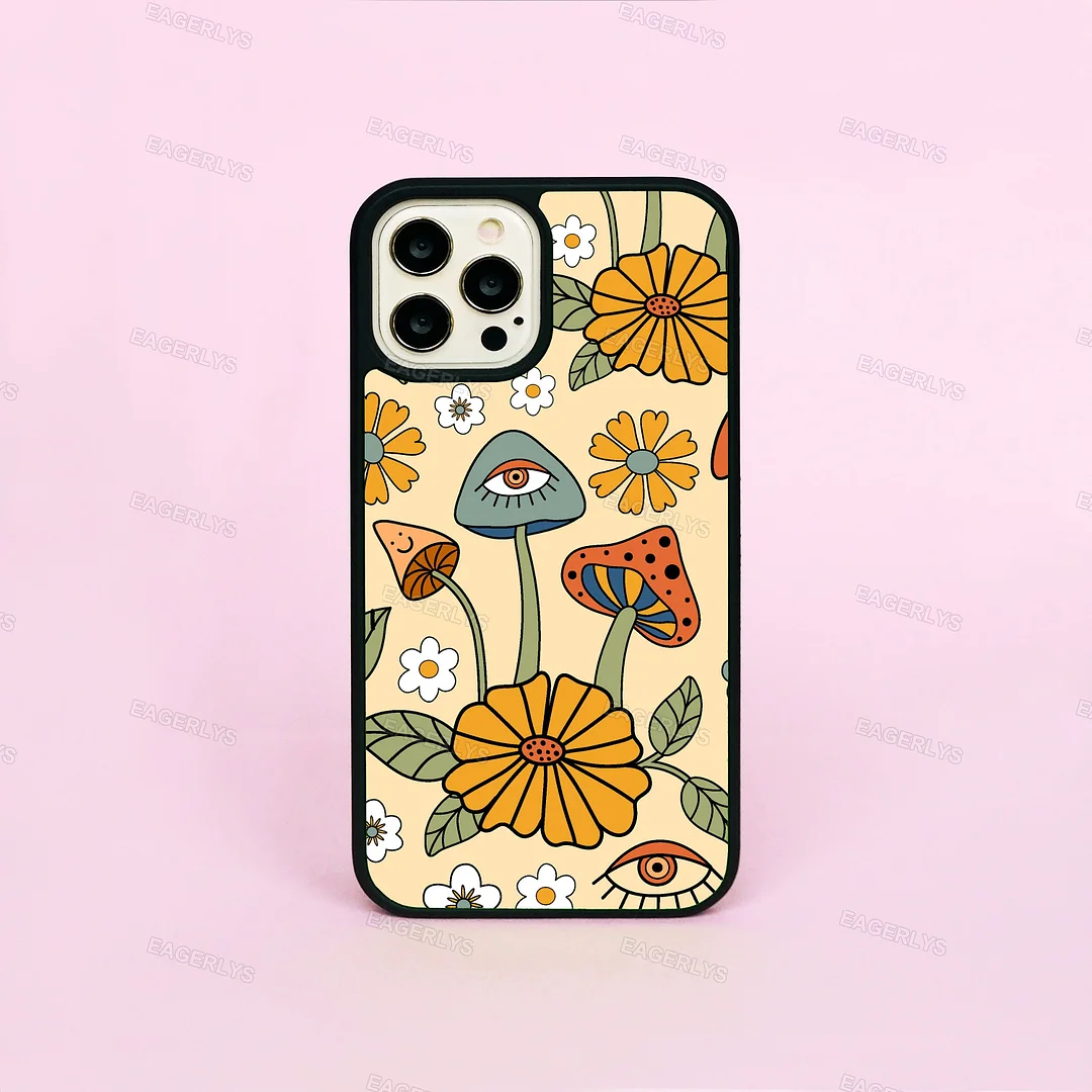 Eagerlys Groovy Mushrooms Flowers Eyes 70's Retro Pattern Phone Case Eagerlys
