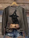 Halloween Magic Black Cat Retro Art Print Sweatshirt