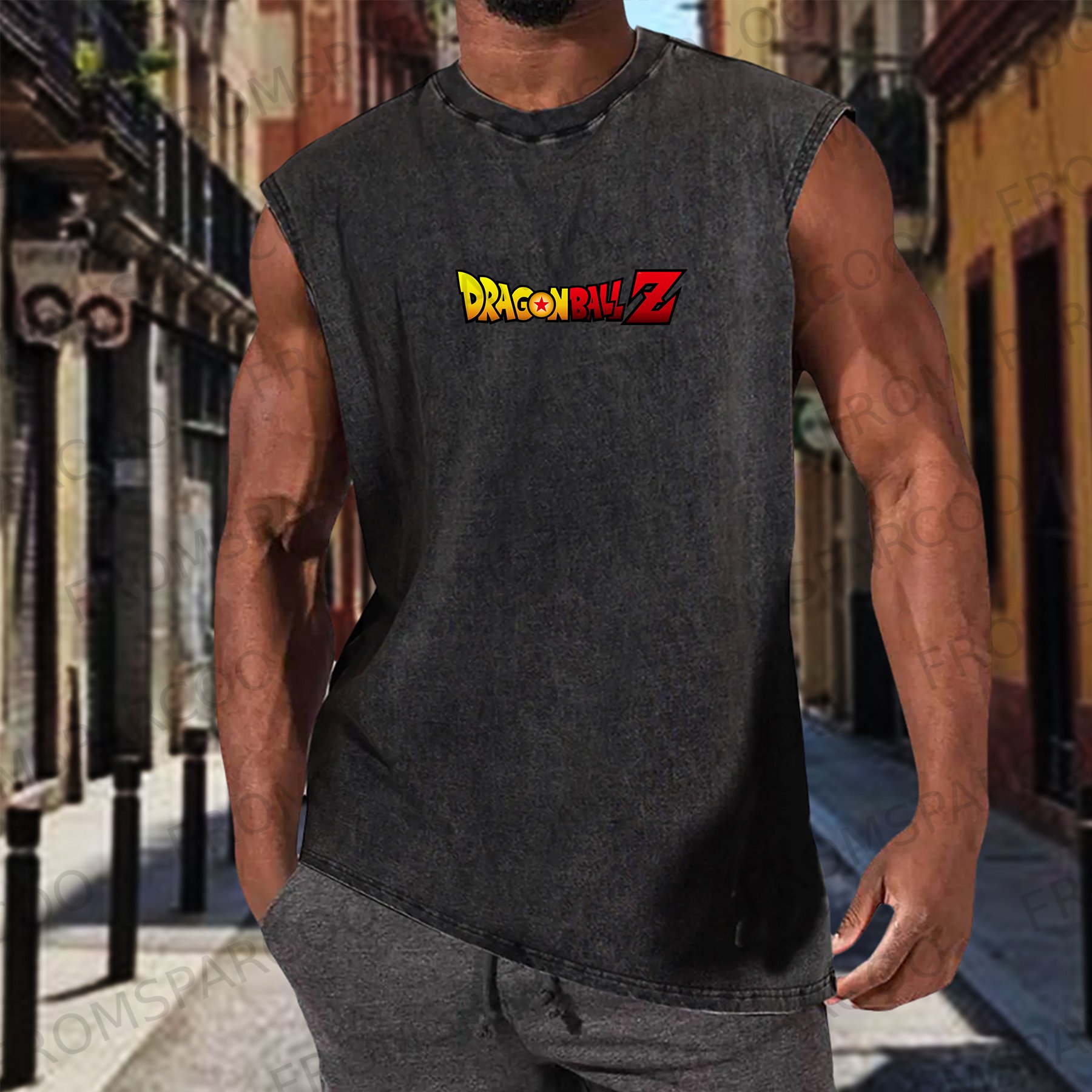 Casual Batik Anime Print Fitness Vest