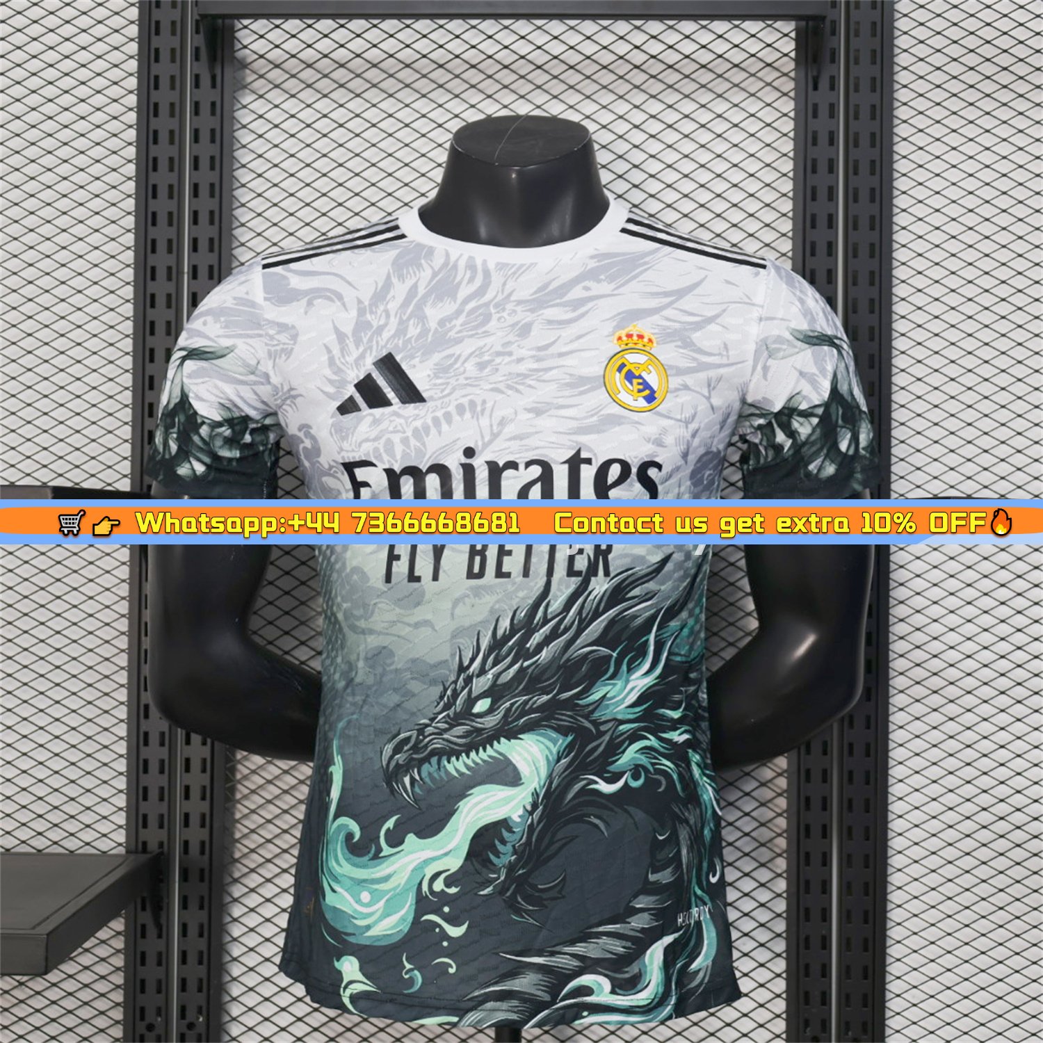 Real Madrid 25-26 Black Green Dragon Soars White Jersey - Player Version
