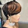 Glueless Black Gold Short Straight Bob Pixe Cut Hair