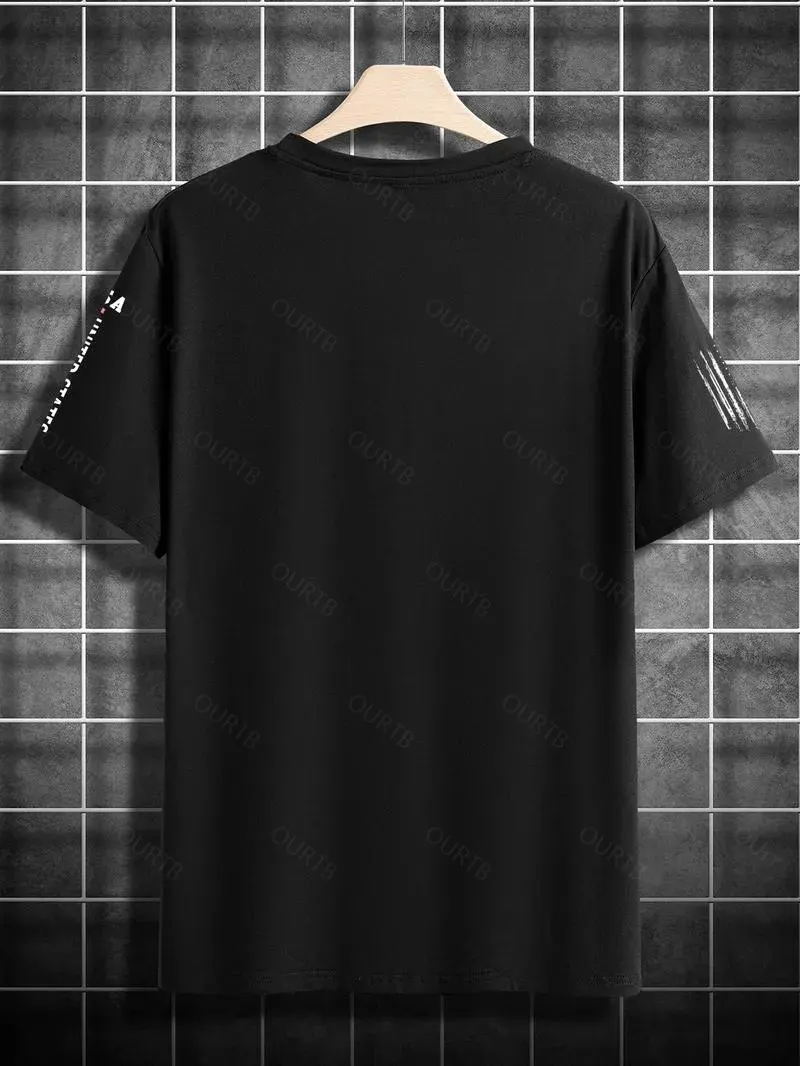 Men's USA Flag Print Round Neck Tee, Regular Fit Casual Short Sleeve Crew Neck T-Shirt for Summer, Fashion Men's Top for Daily Wear Men's USA Flag Print Round Neck Tee, Regular Fit Casual Short Sleeve Crew Neck T-Shirt for Summer, Fashion Men's Top for Daily Wear