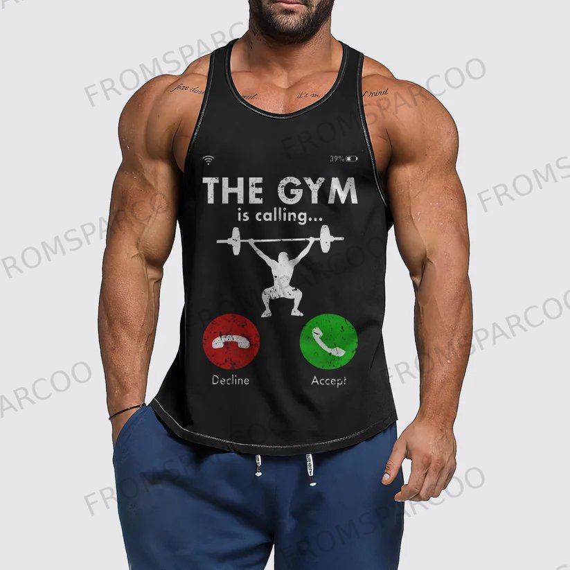 THE GYM IS CALLING Men's Fitness Print Tank Top