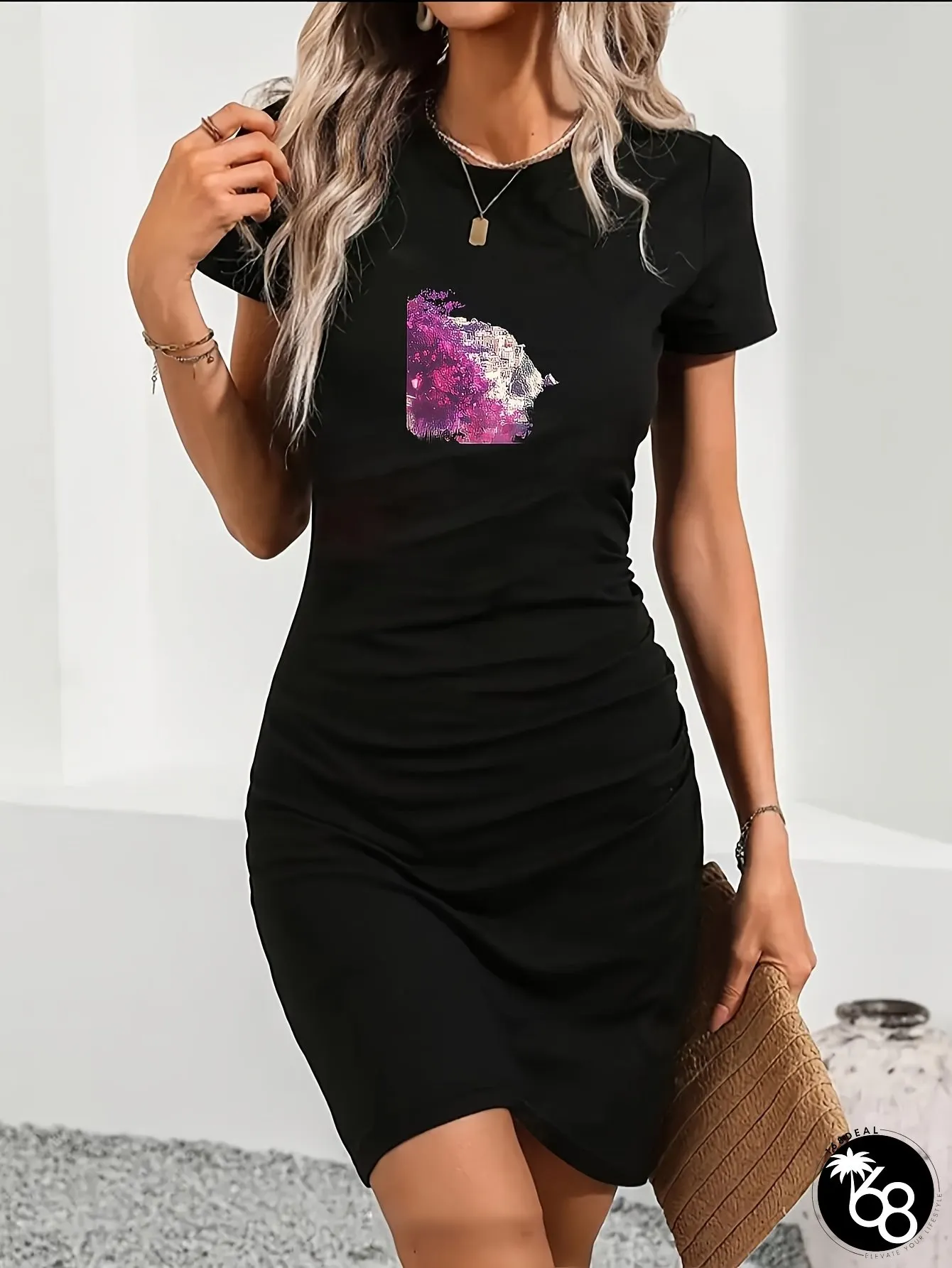 Womens Floral Print Tennis Dress Loose Fit Knee-Length Lounge With Short Sleeves | 168DEAL
