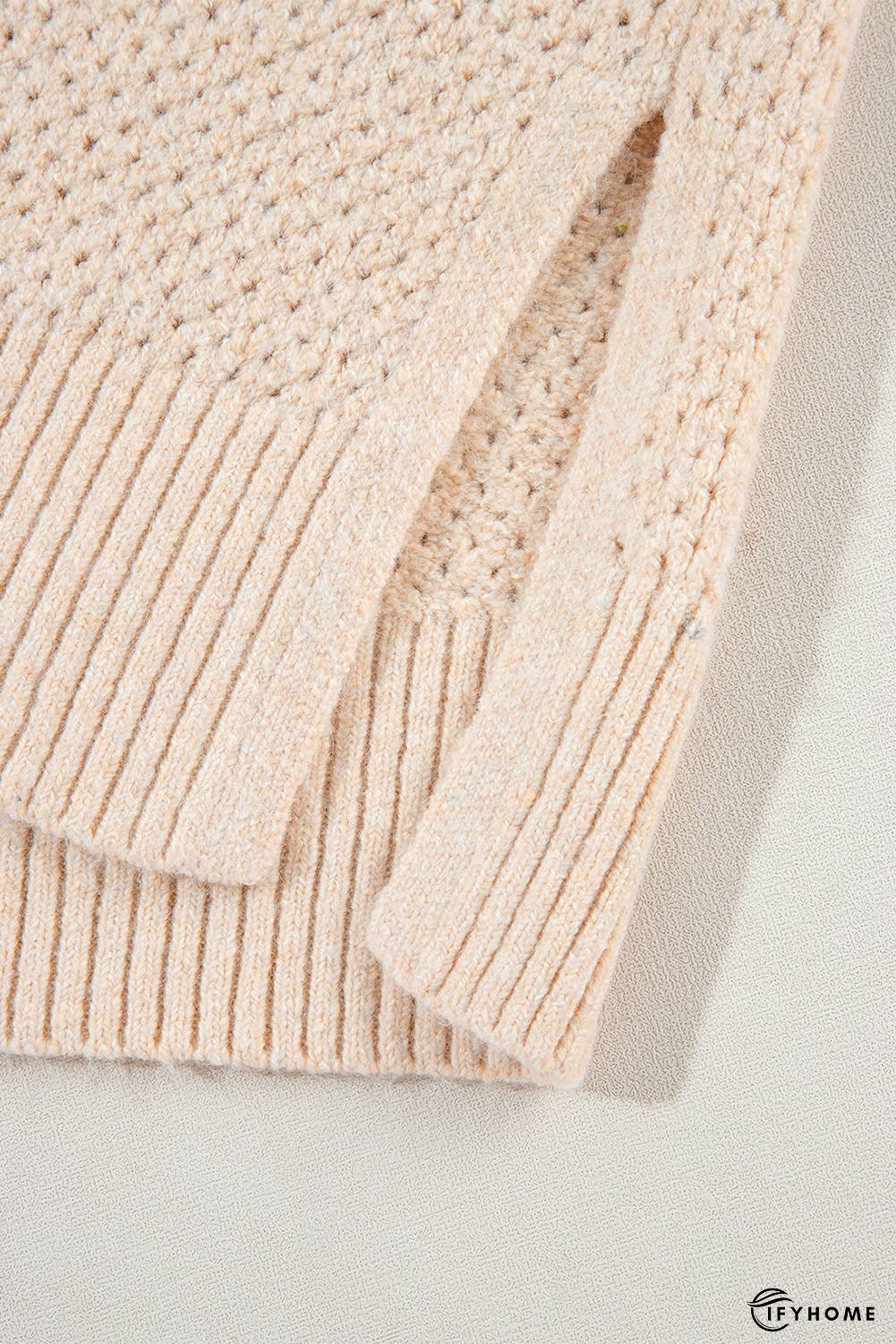 Loose Eyelet V Neck Drop Shoulder Sweater | IFYHOME