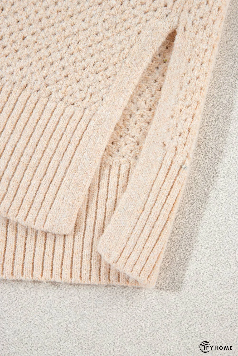 Loose Eyelet V Neck Drop Shoulder Sweater | IFYHOME