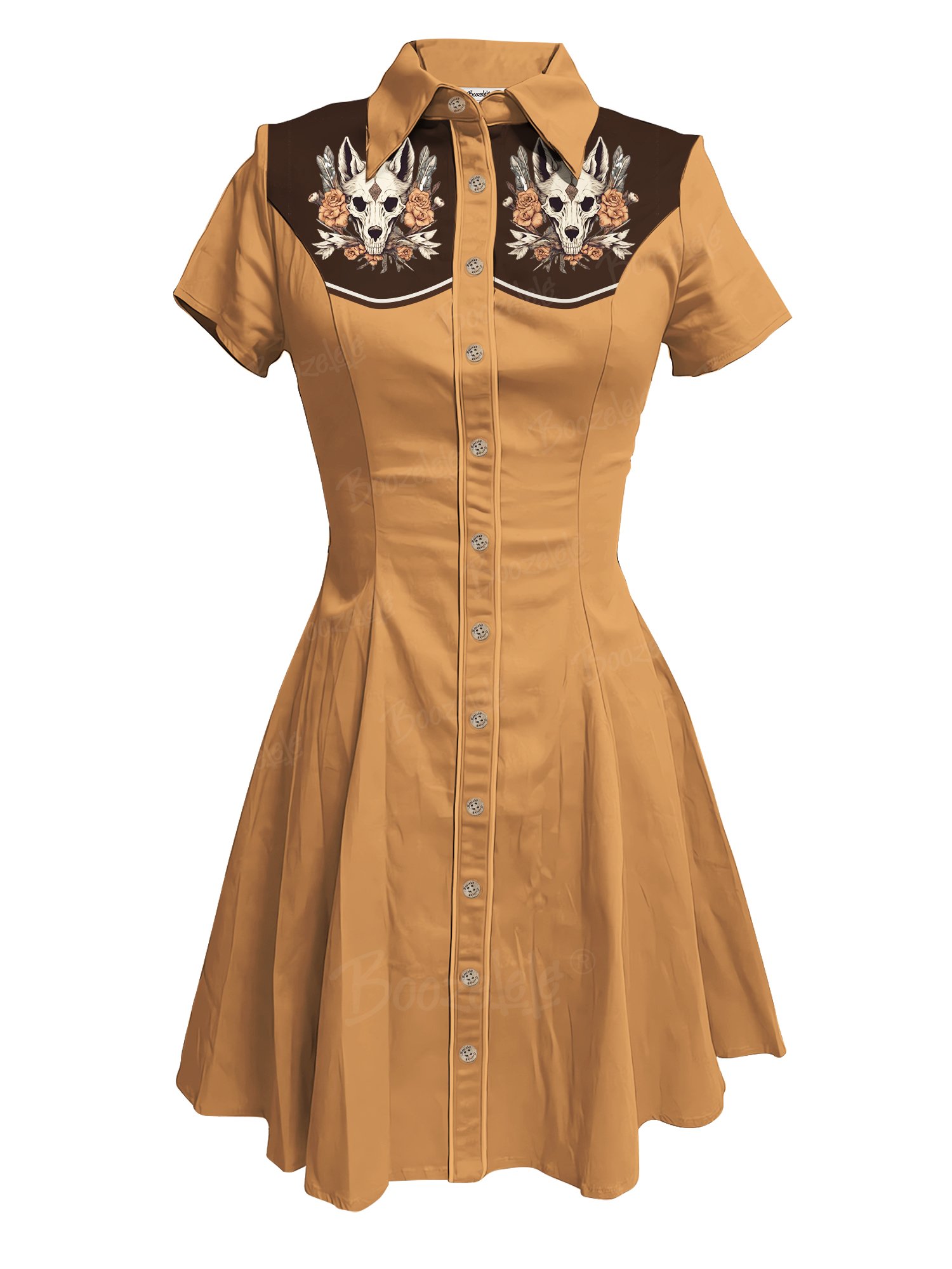 Wolf Skull And Flowers - 100% Cotton Dress