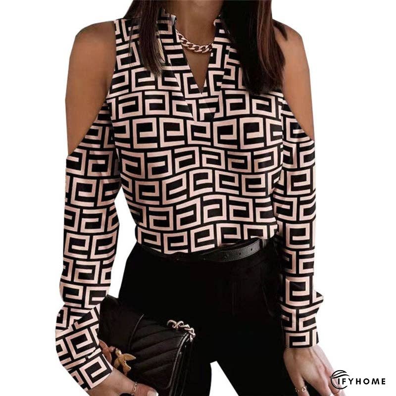 Casual Long Sleeves Loose Contrast Color Hollow V-Neck Blouses&Shirts Tops | IFYHOME