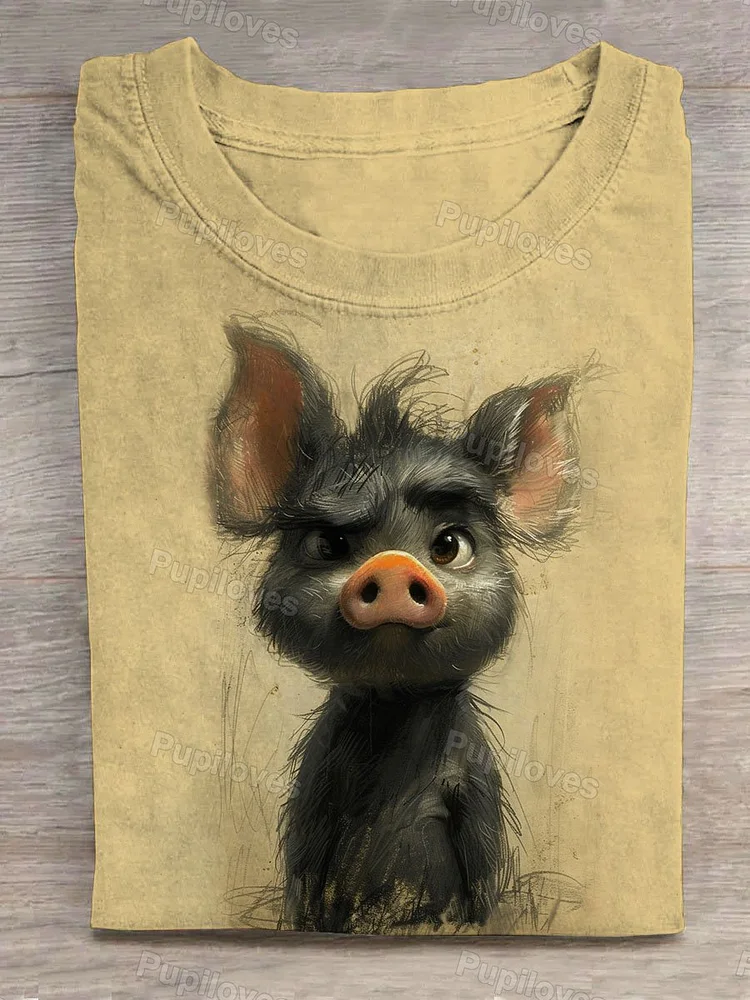 Pupiloves Pupiloves Cute Little Black Pig T-shirt