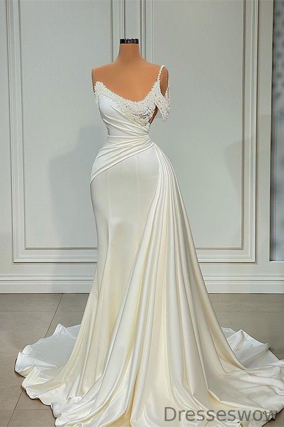Dresseswow Designer Pearl Wedding Dress Mermaid Long With Ruffles Online