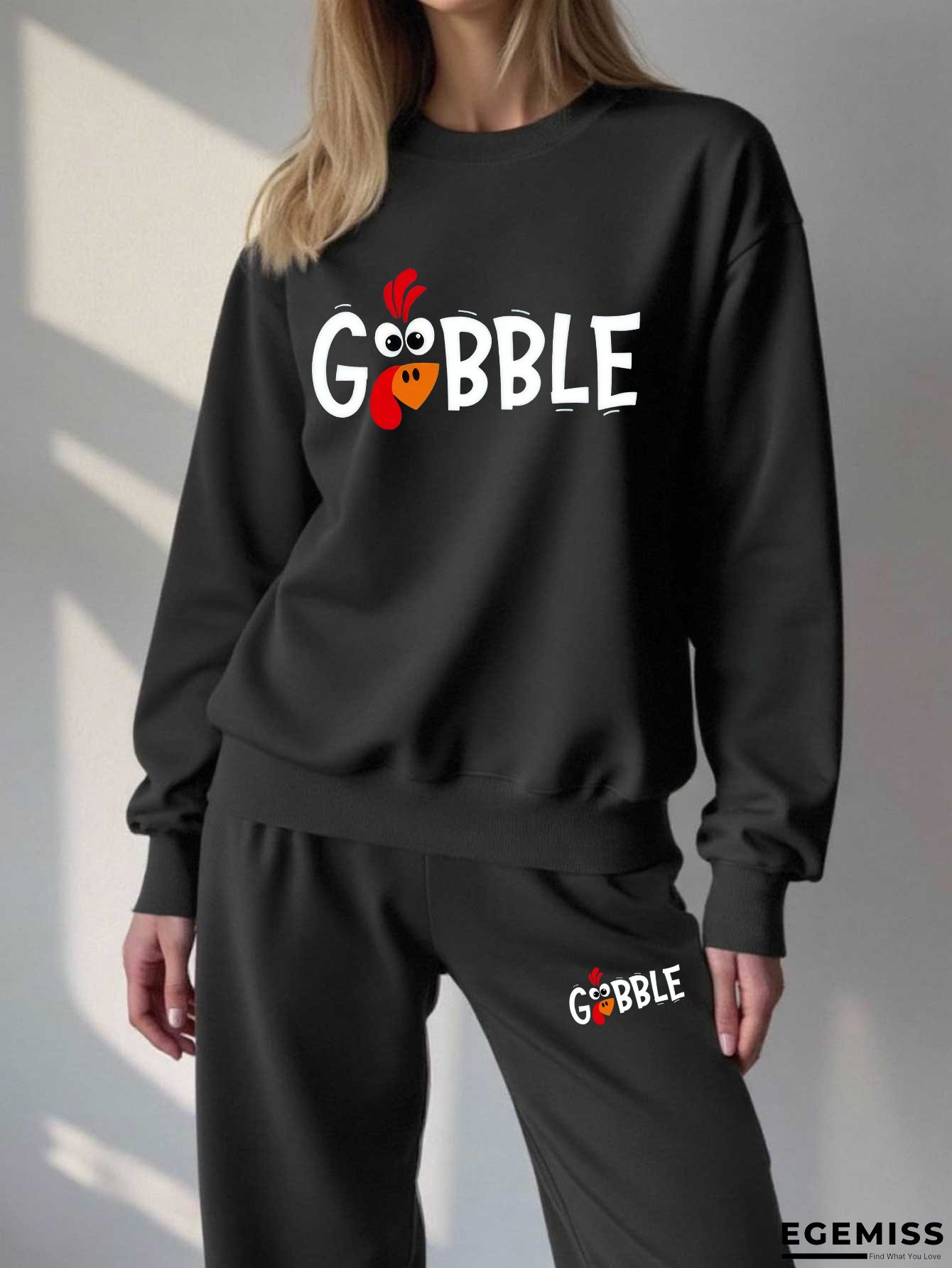 Autumn Winter Thanksgiving Turkey Print Women's Casual Y2K Sweatshirt Set | EGEMISS