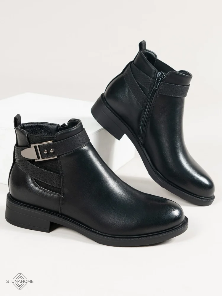 Buckle Detail Side Zip Boots shopify Stunahome.com