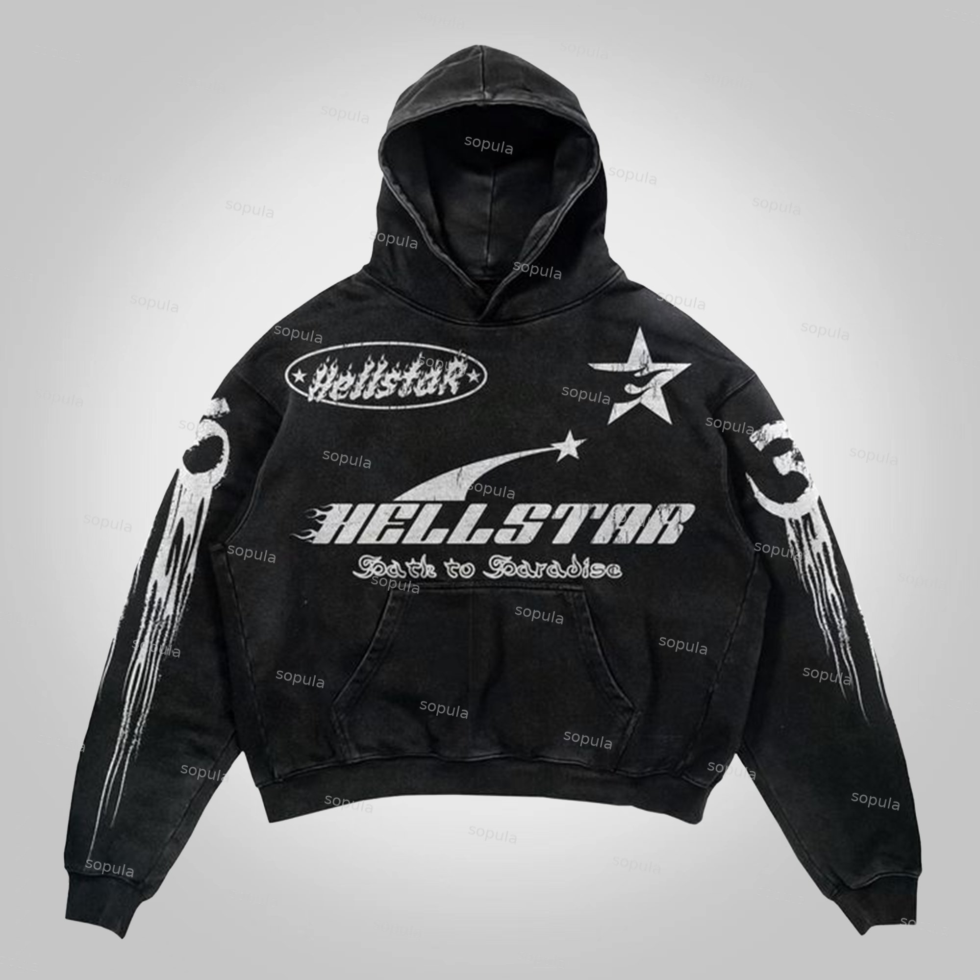 Sopula Vintage Hell Star Graphic Acid Washed Oversized Hoodie - Sopula｜Premium Graphic Tees & Graphic Clothing