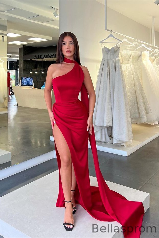 Bellasprom Red Mermaid Prom Dres Split Long One Shoulder Bellasprom