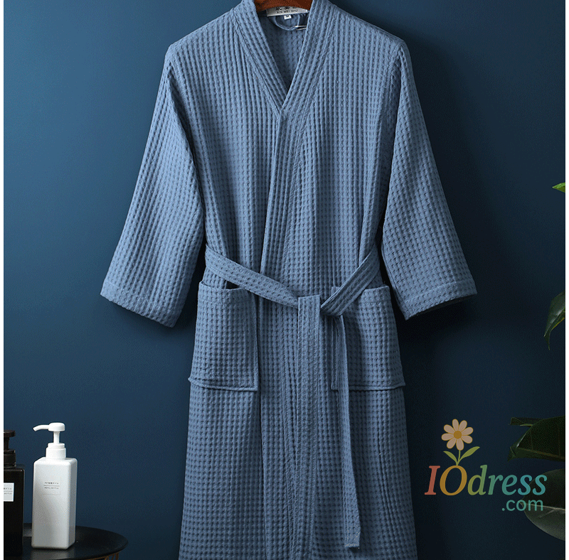 IO Dress Cotton Bathrobe Spring/summer Thin Morning Robe Long Waffle Hotel Beauty Salon Bathrobe Women Sleepwear Sexy Pajamas Bath Robes