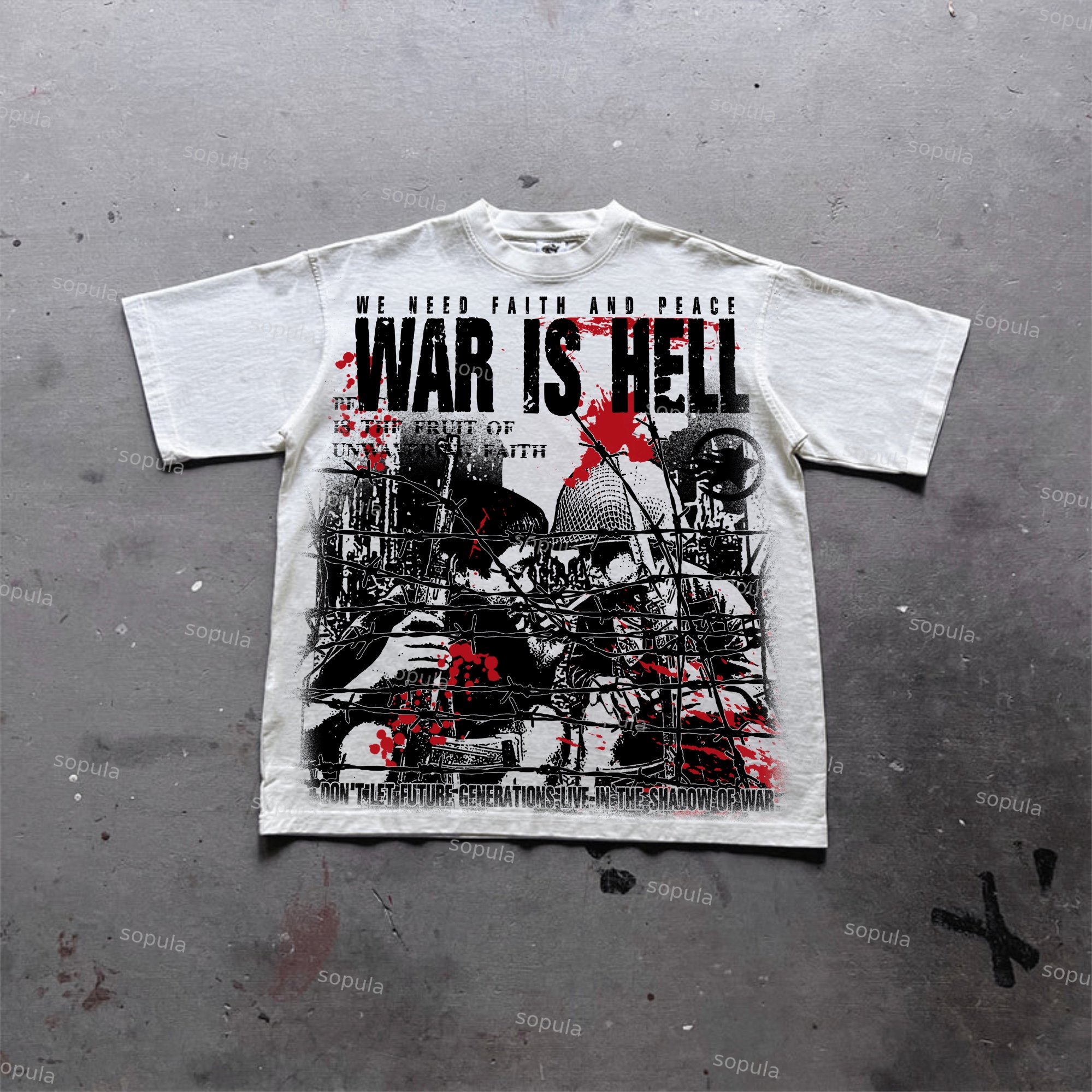 War Is A Hell Retro Old Graphic Cotton T-Shirt