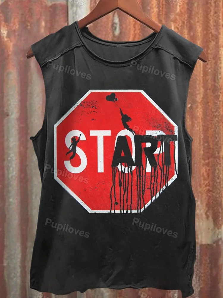 Pupiloves Pupiloves Don't Stop, Start Now Graffiti Street Art Printed Tank Top