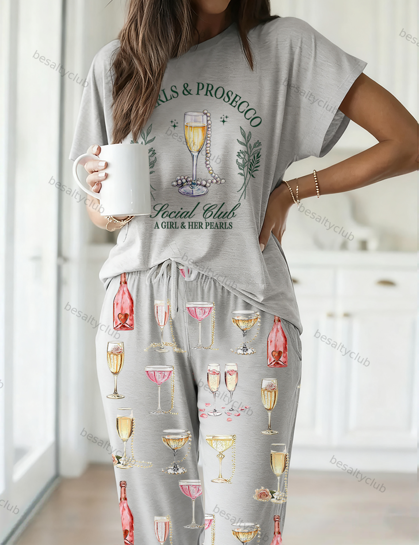 Pearls And Prosecco Bridal Shower Party Champagne Casual Pajama Set