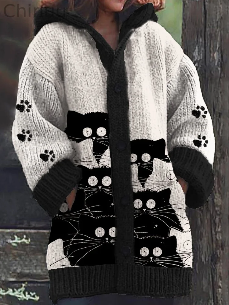 Cute Cats Ladies Hooded Sweater Cardigan