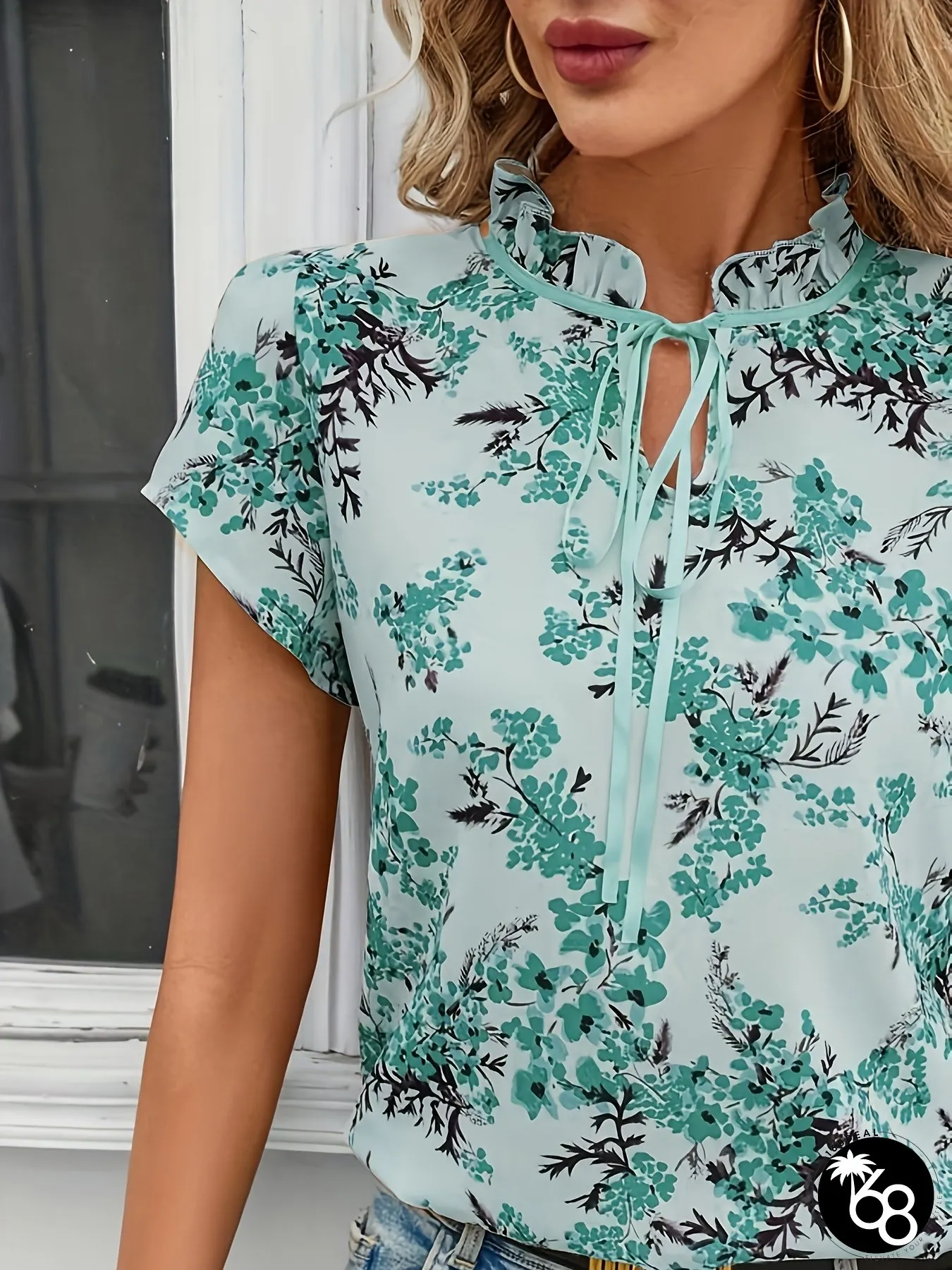 Womens Lightweight Breathable Floral Print Blouse Joy Cart Summer Casual Elegant Bow Tie | 168DEAL