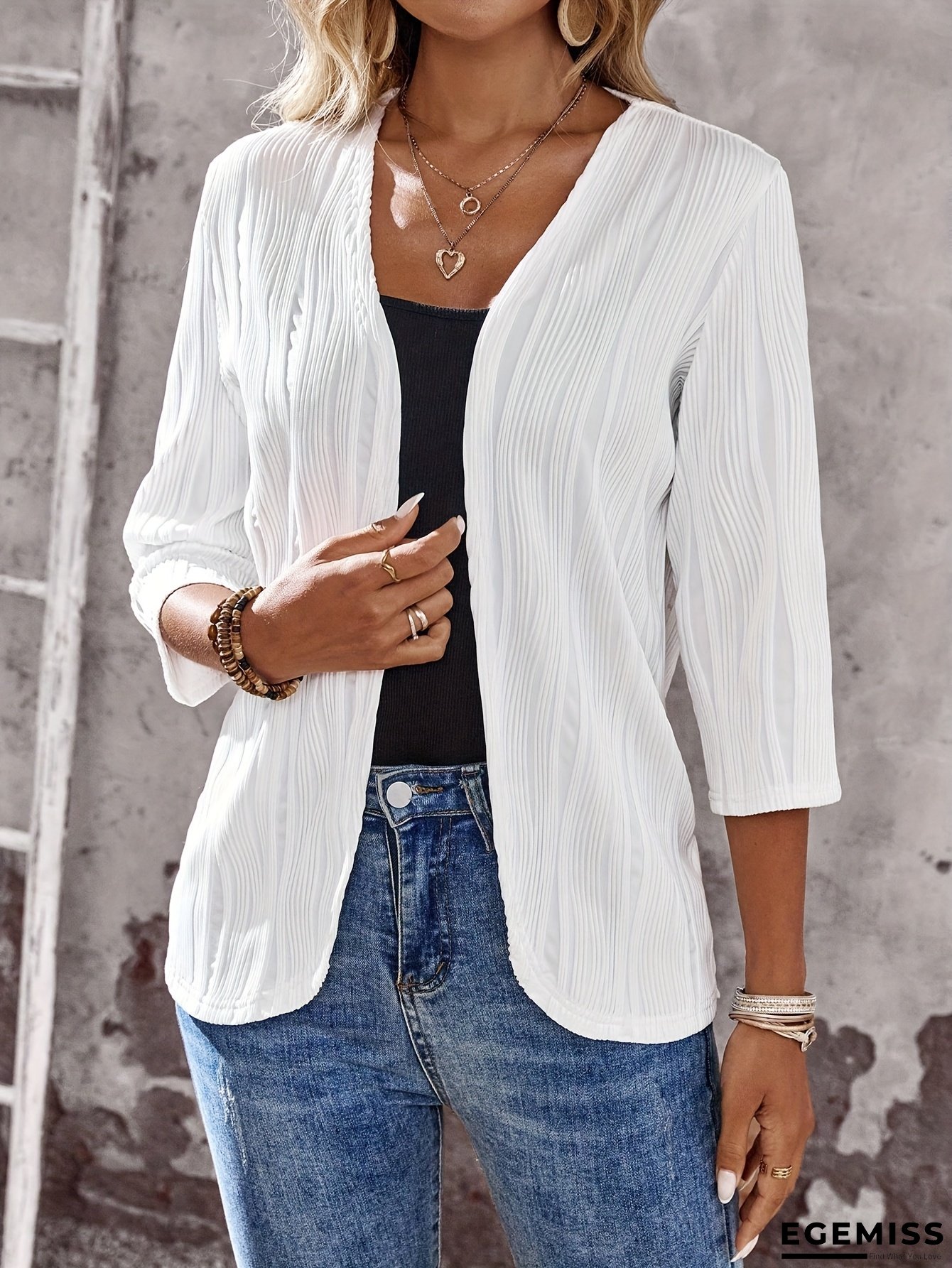 Autumn and Winter Fashion Women's Casual Solid Color Textured Open Front Lightweight Jacket | EGEMISS