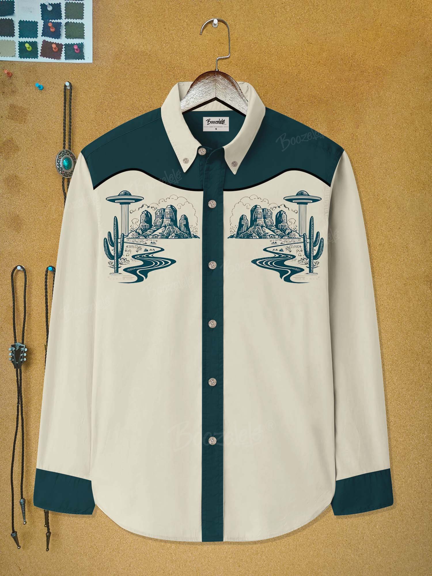 Vintage Western UFO - 100% Cotton Long Sleeves Shirt