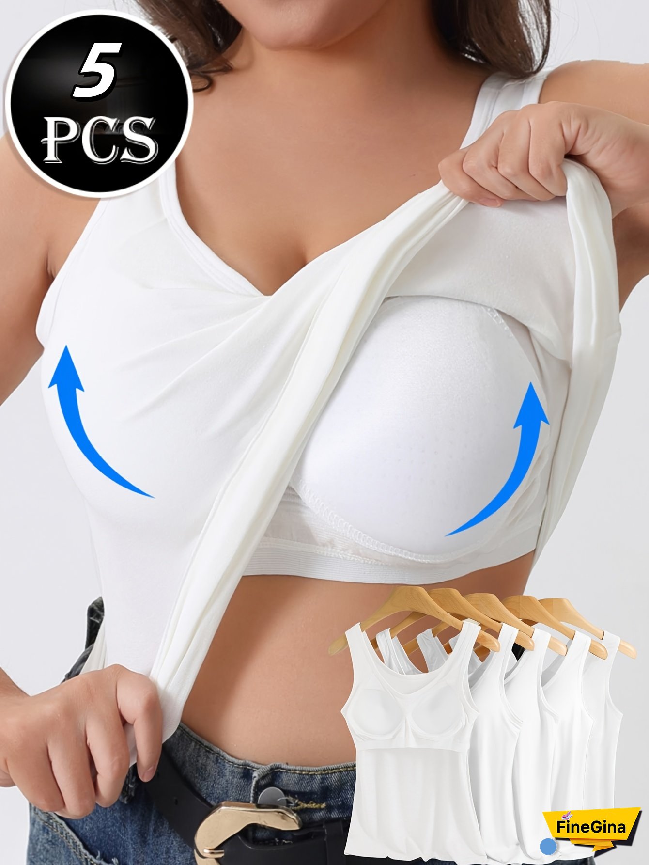 [Soft Camisole] 5pcs ZIMI COLLECTION Soft Breathable Women's Camisole Tops | Elastic, Comfortable, No-Underwear Needed with Wide Straps & Built-In Bra Pads - Casual, Multifunctional, Stylish Lingerie for Everyday Wear, Solid Color