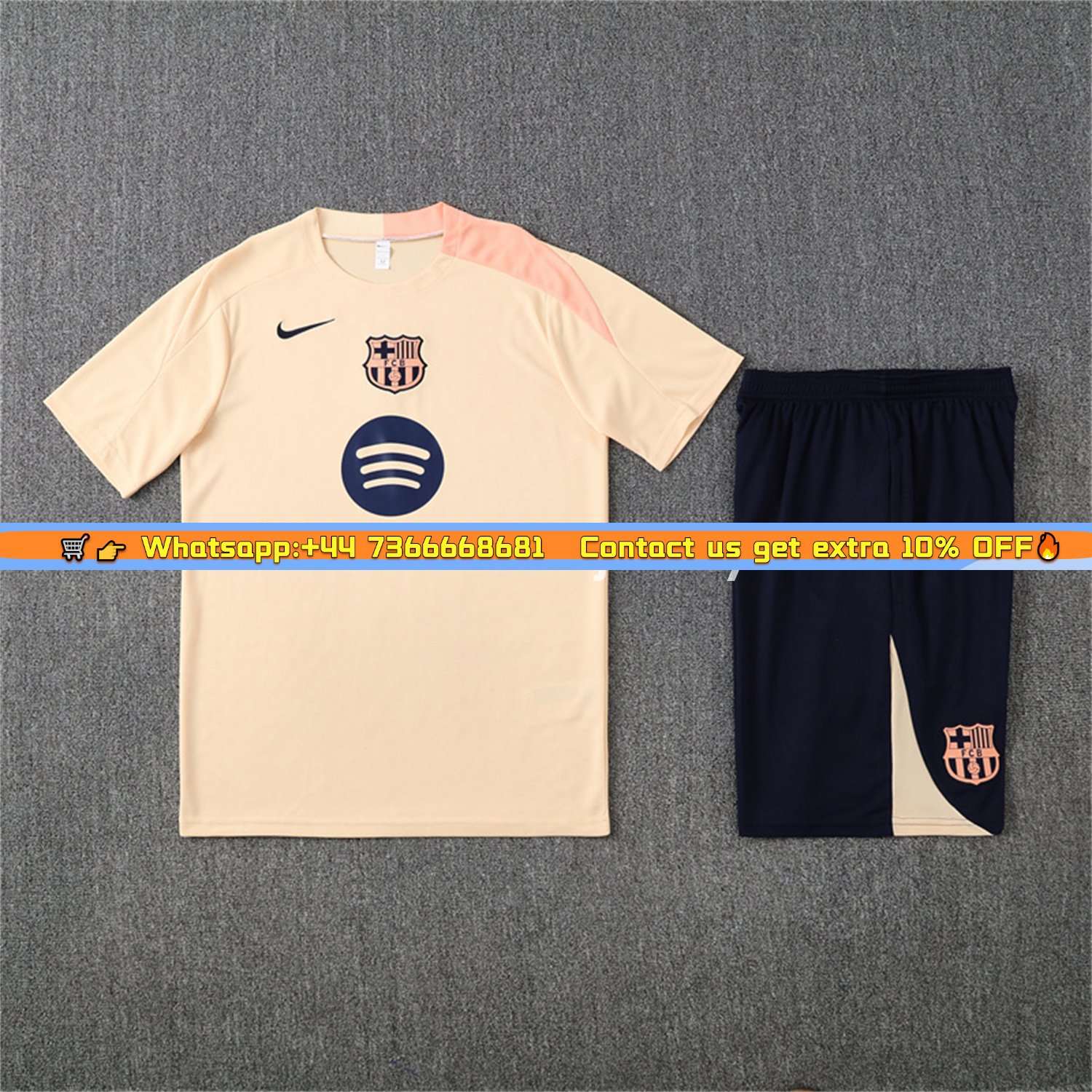 B.A.R.S.A 25-26 Kids Short-Sleeve Training Set - Beige Top & Blue Shorts