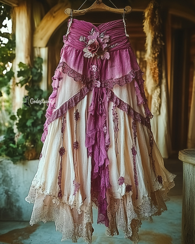 Summer Vacation Ruffle  Lace Patchwork Skirt ccdb 1da8