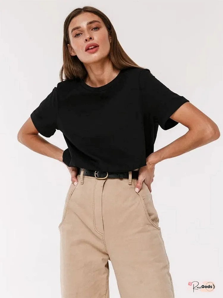 Summer New Women's Fashion Casual Home Commuter Versatile Crew Neck Short Sleeve T-Shirt