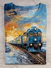 Train Art Print Casual Short Sleeve T-Shirt