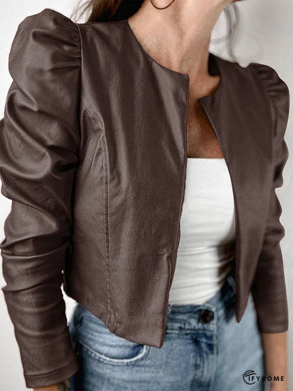 Long Sleeves Loose Pleated Solid Color Split-Joint Collarless Jackets Outerwear | IFYHOME