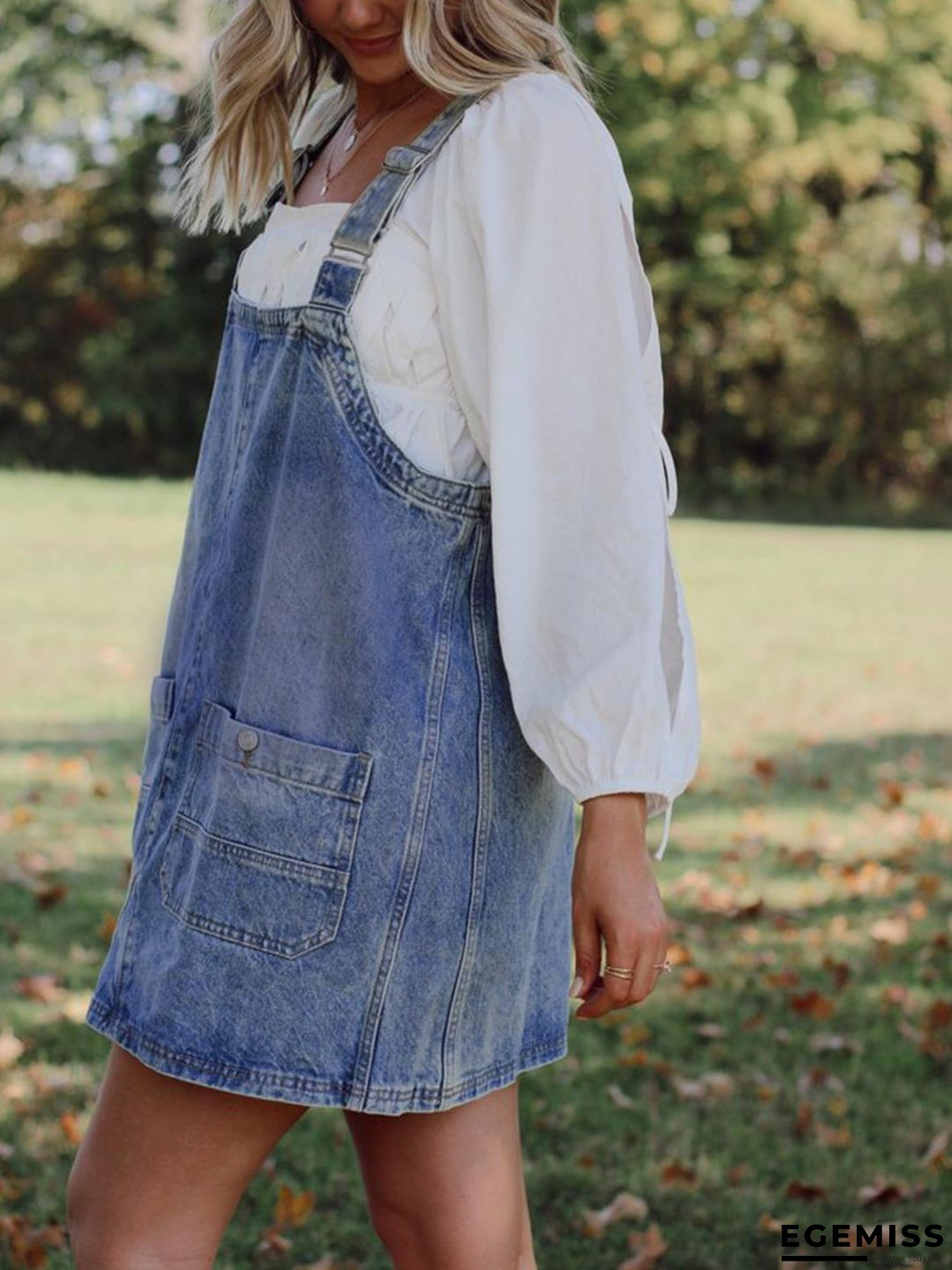 Women's Solid Color Denim Overall Dress with Mini A-Line Skirt - Elastic Waist & Legs, Structured Non-Stretch Denim, Sleeveless Casual to Semi-Formal Outfit for Daily Wear, Travel | EGEMISS