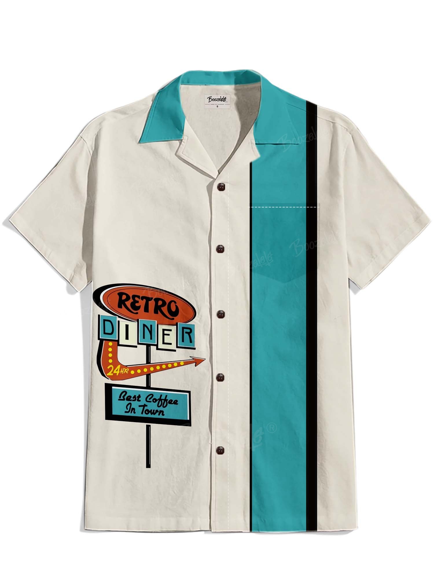 Atomic Retro Diner - 100% Cotton Cuban Collar Shirt