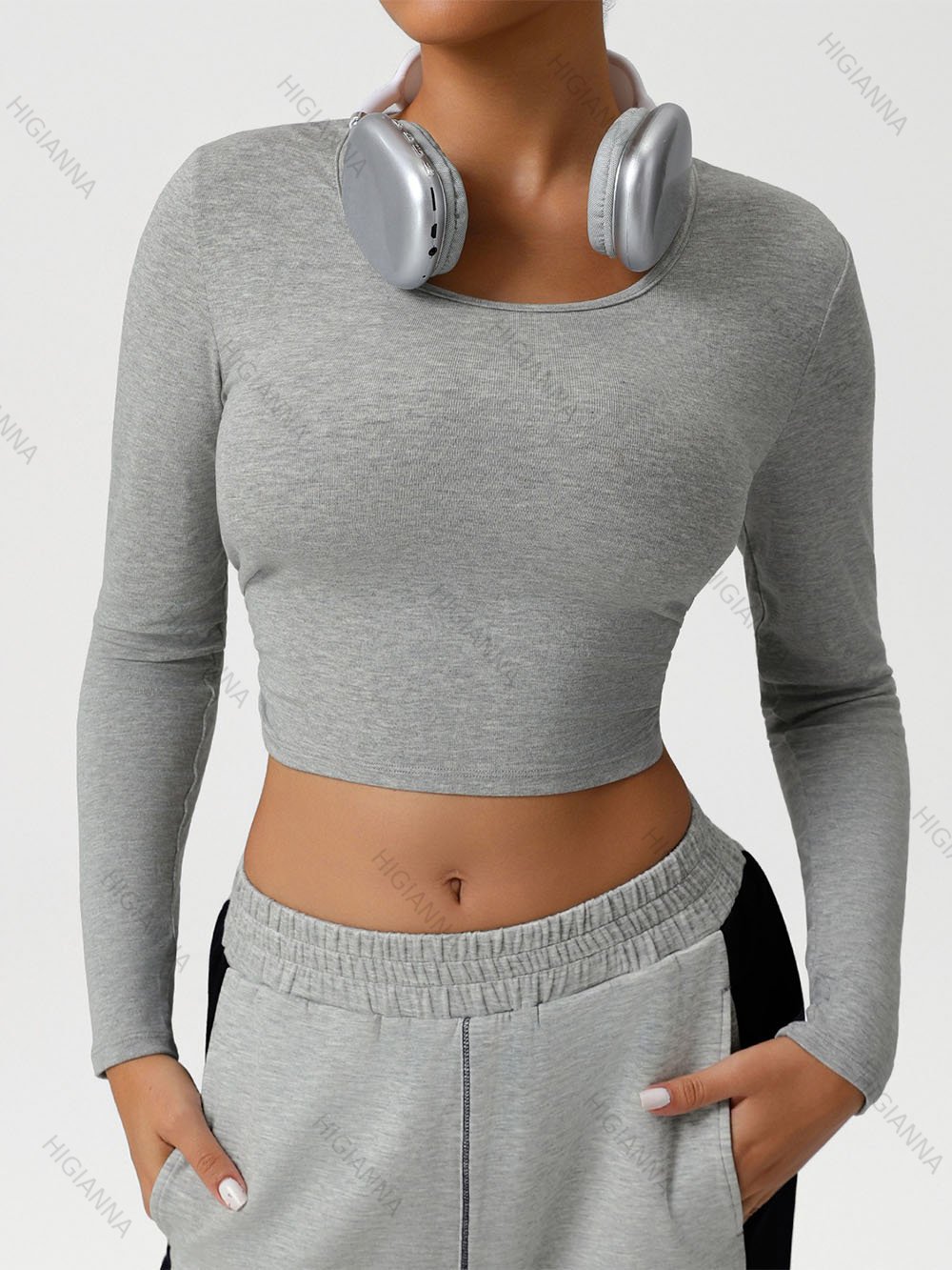 Cropped Scoop Neck Long Sleeve Top - HIGIANNA&reg;