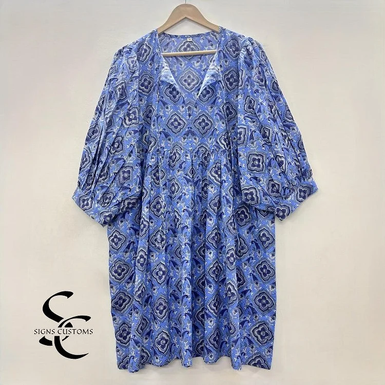 Floral Print Woman Midi & Mini Dress &ndash; Summer Cotton Tunic for Women with String & Zipper Closure