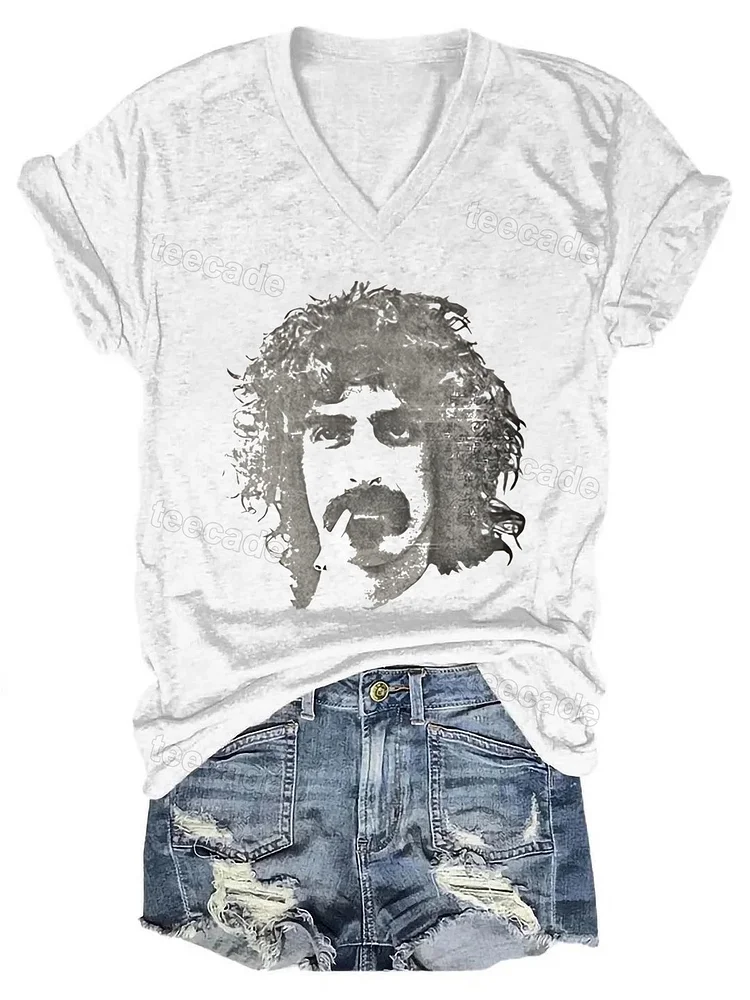 Teecade Teecade Retro Zappa Singer V-neck T-shirt