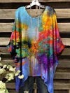 Women's Oil Painting Abstract Print Vintage Top