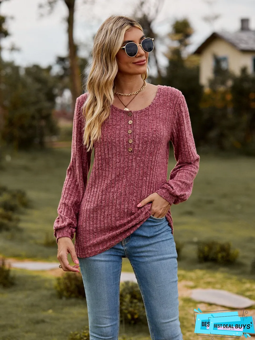 Plus Size Womens Oversized Long Sleeve Henley Shirt Sweater Soft Ribbed Pullover