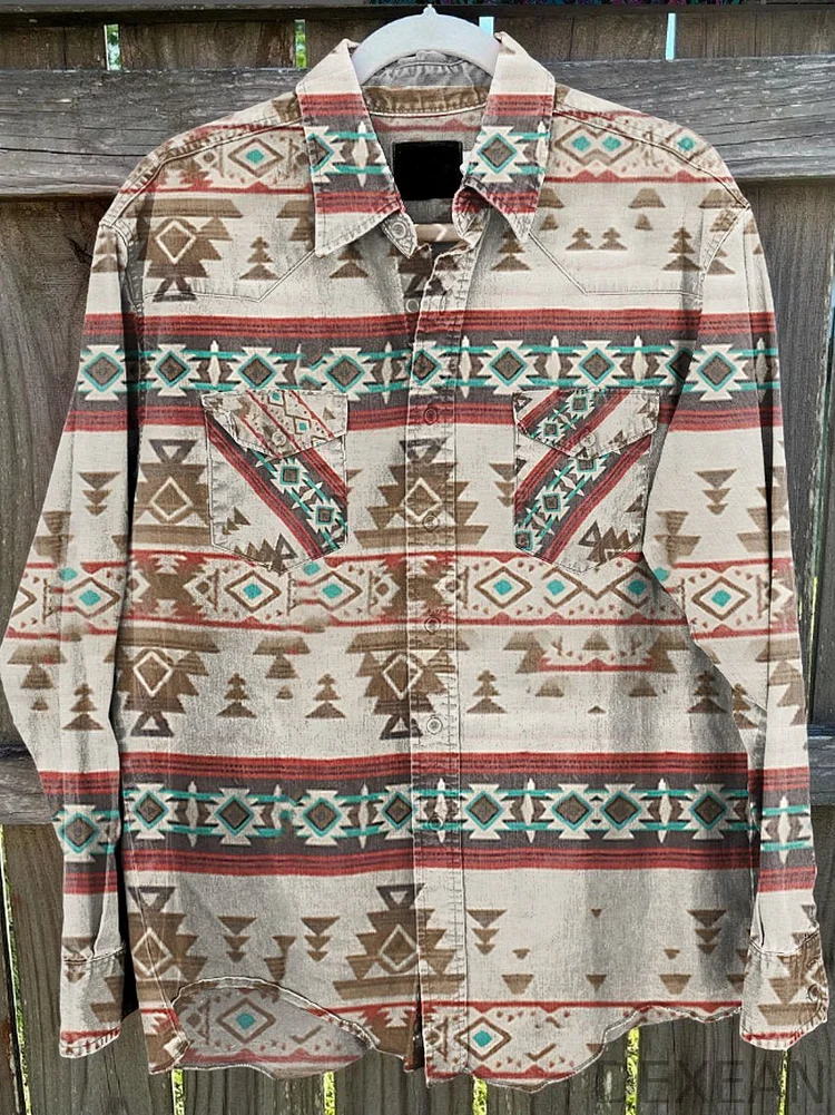 Aztec,ethnic, Western Vintage Stripe Print Casual Shirt