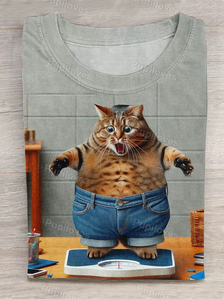 Pupiloves Pupiloves Funny Cat Art Design Print T-shirt