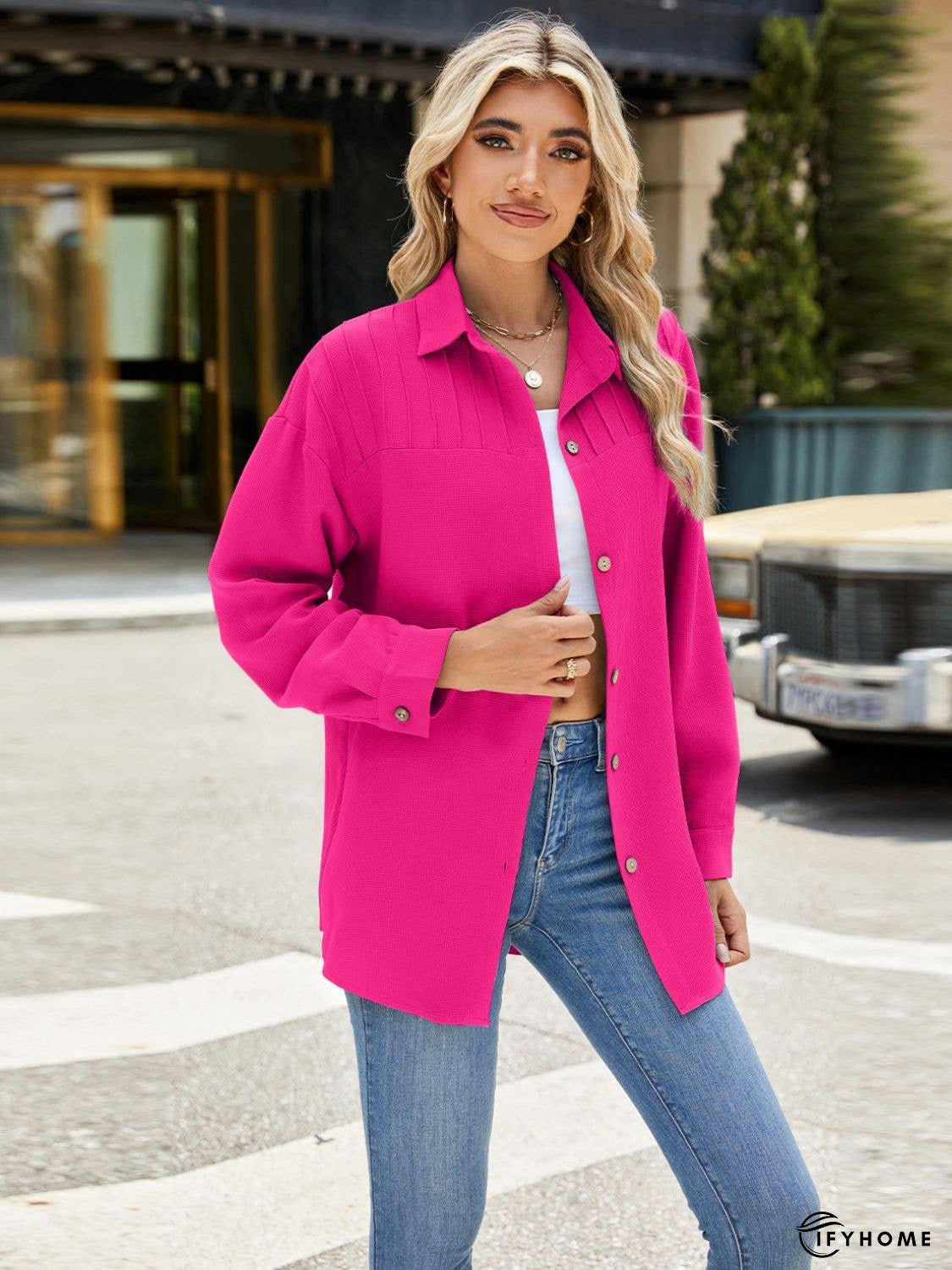 Collared Neck Long Sleeve Shirt | IFYHOME