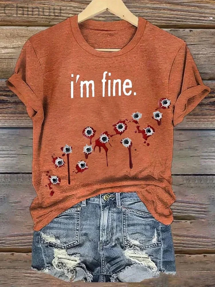 Women's I Am Fine Printed Casual Printed T-Shirt