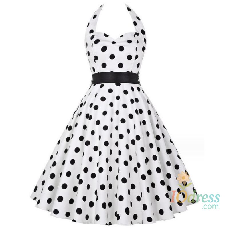 IO Dress Women Summer Polka Dot Vintage Dress Fashion Party Office Lady Rockabilly Big Swing Halter Clothes